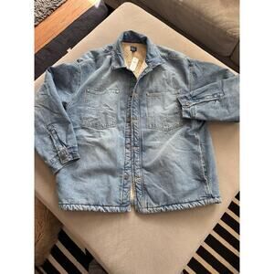 Gap Relaxed Denim Sherpa Lined Mens Shirt Jacket Large NWT